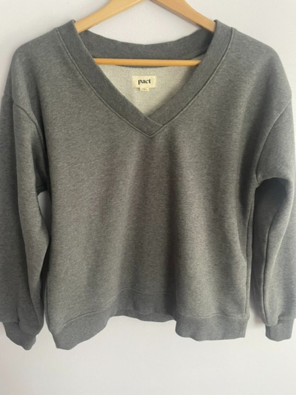 Women's Pact, grey V-neck sweatshirt, Size M
